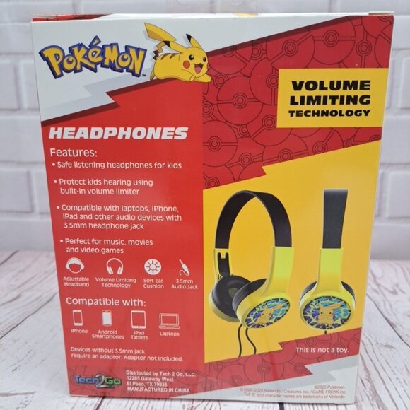 Nintendo Pokémon Pikachu Kid Safe Volume Limited Wired Headphones, New In Box - Picture 3 of 5